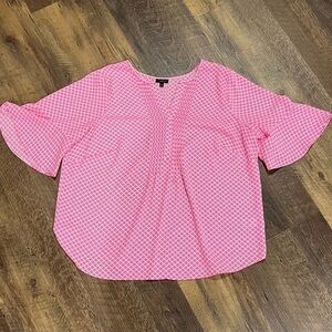 Talbots Trellis print blouse women size 1XP pink and white flowy business casual